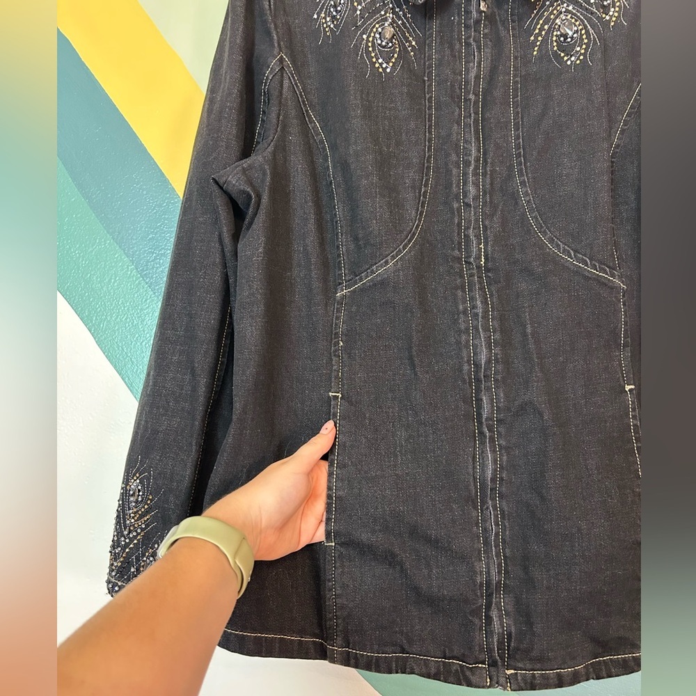 Ameri Mode Denim Embellished Peacock Rhinestone Z… - image 6